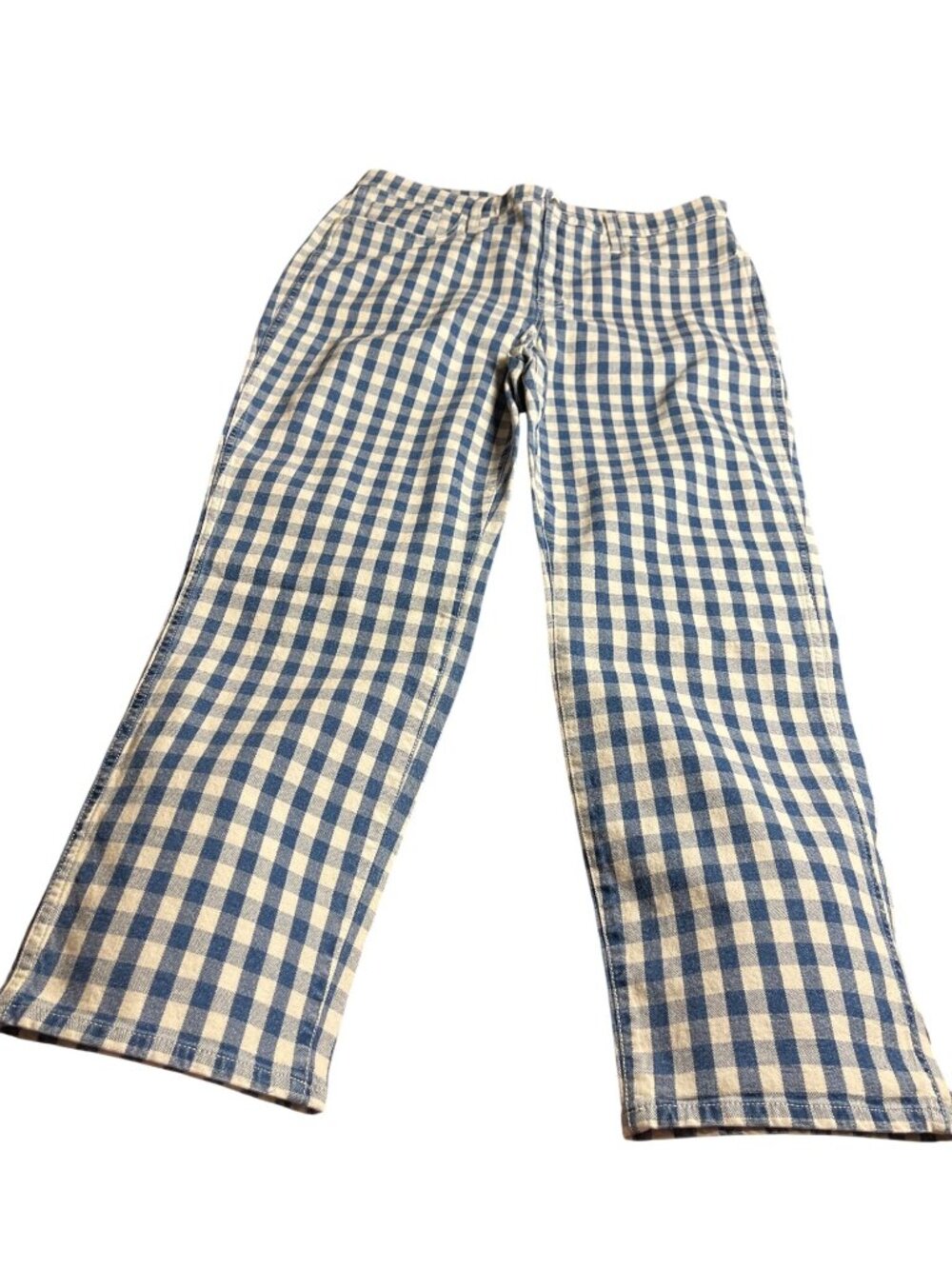 J. Crew Women’s Blue Gingham Plaid Vintage Straight Leg Denim Jean's 32 new tags